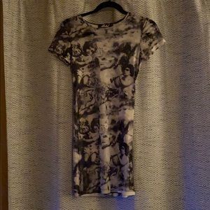 Motel Rocks sheer mini dress with cherub pattern
